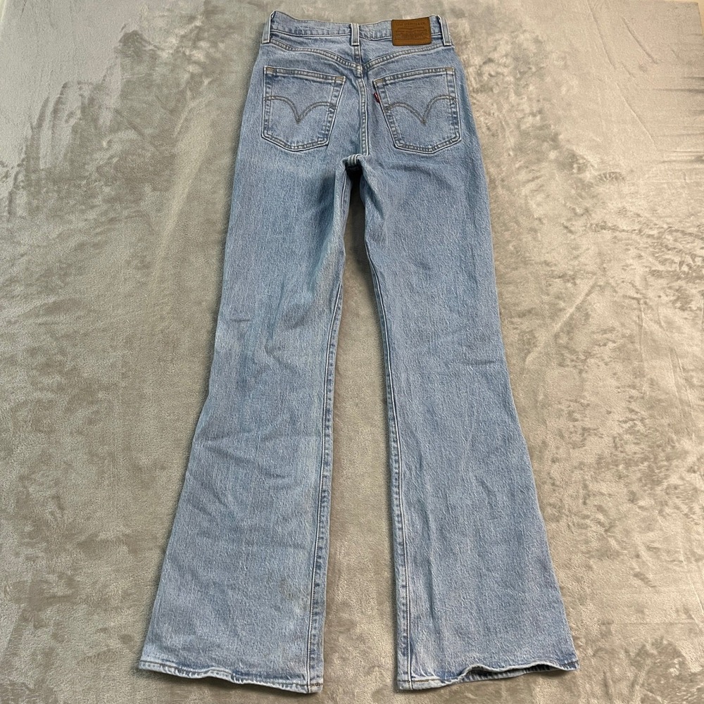 Levis Premium Ribcage Flare Jeans Light Wash Button Fly Denim 25x32* Western